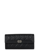 Chanel Black Quilted Large Boy Gusset Flap Wallet