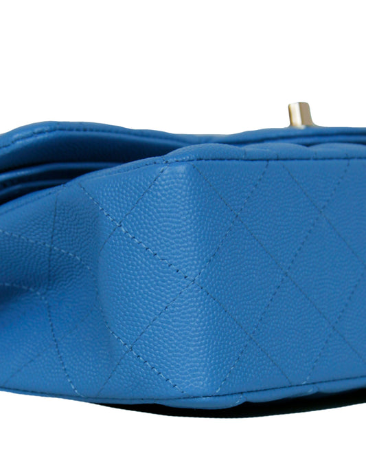 Chanel Blue Caviar Leather Quilted Small Double Flap Classic Bag