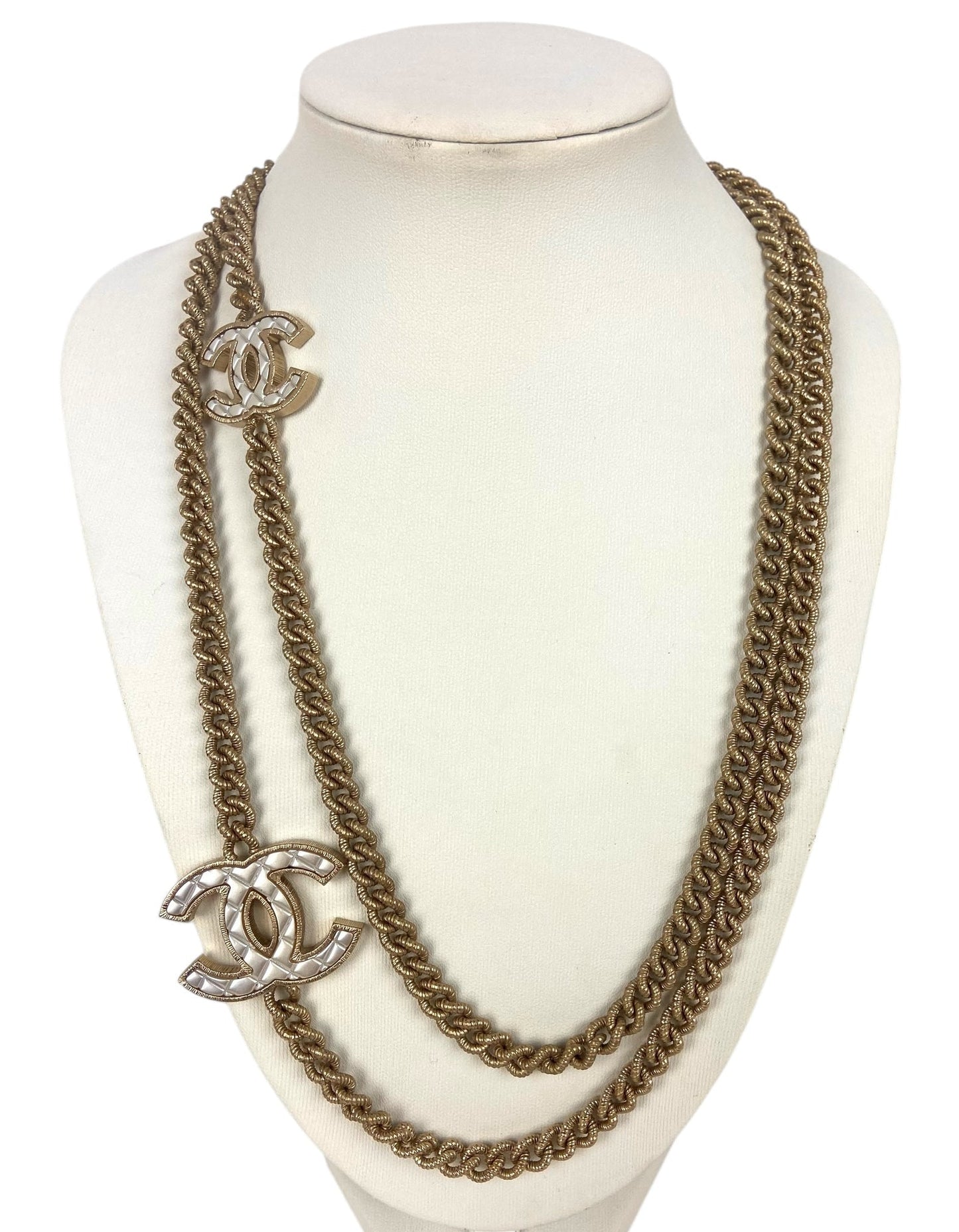 Chanel Metal Quilted CC Long Chain Necklace