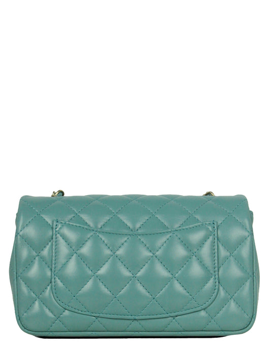 Chanel Seafoam Green Lambskin Quilted Rectangular Mini Flap Bag