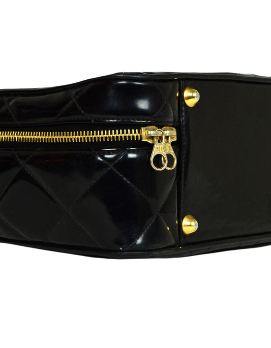 Chanel   Black Patent ZIp Around Bag