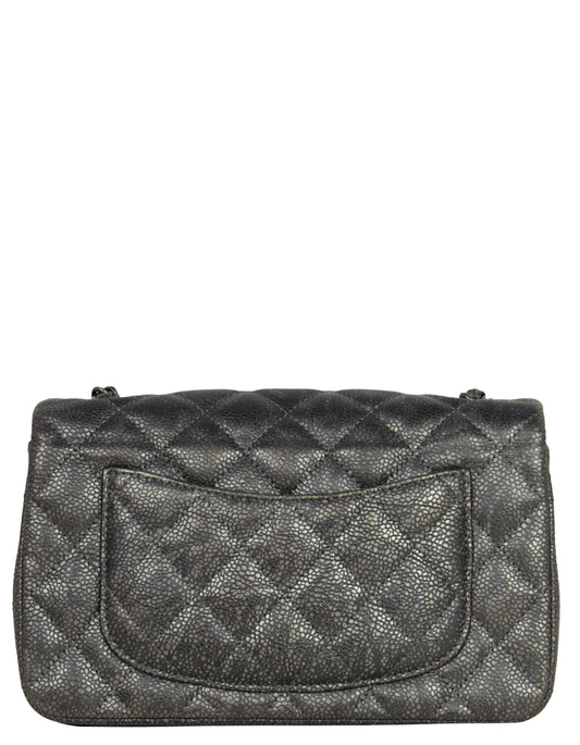 Chanel Gunmetal Caviar Leather Quilted Rectangular Mini Flap Bag