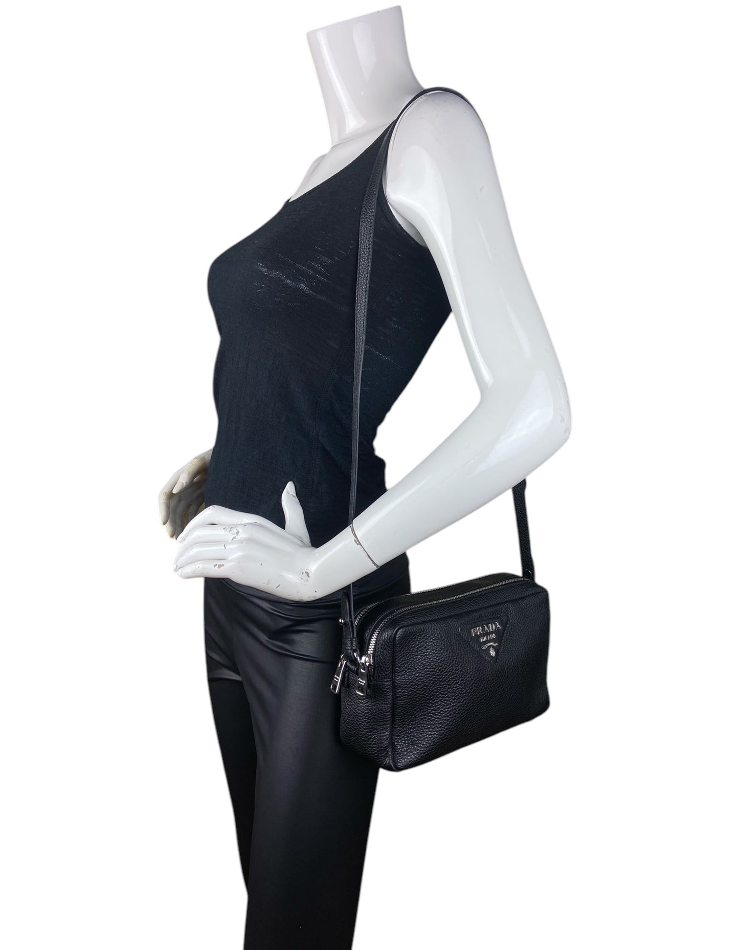 Prada Black Leather Flou Camera Bag