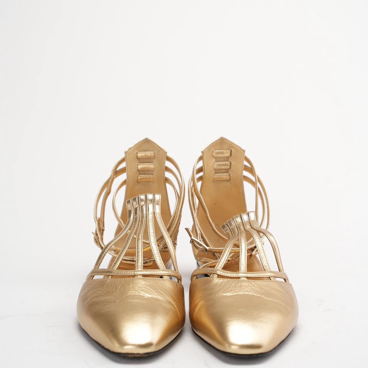 Chanel Gold Metallic Leather Sandals Size 38C