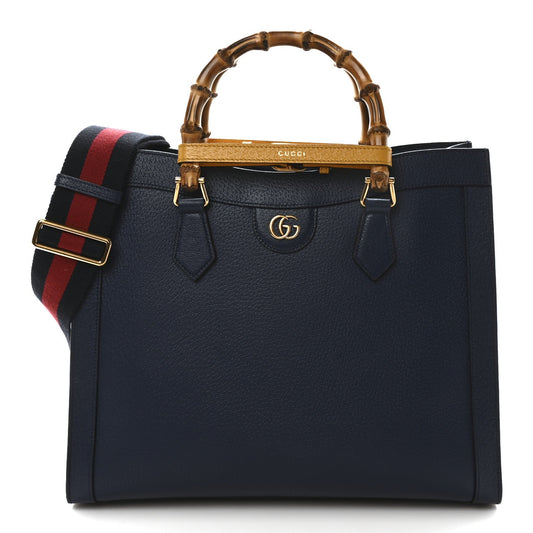Amelia Textured Dollar Calfskin Web Medium Diana Tote Bag Royal Crop