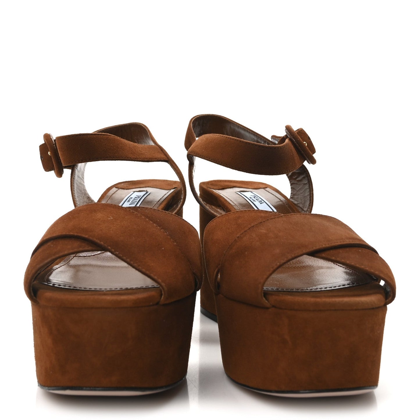 Prada Camoscio Crisscross Platform Sandals 39.5 Palissandro