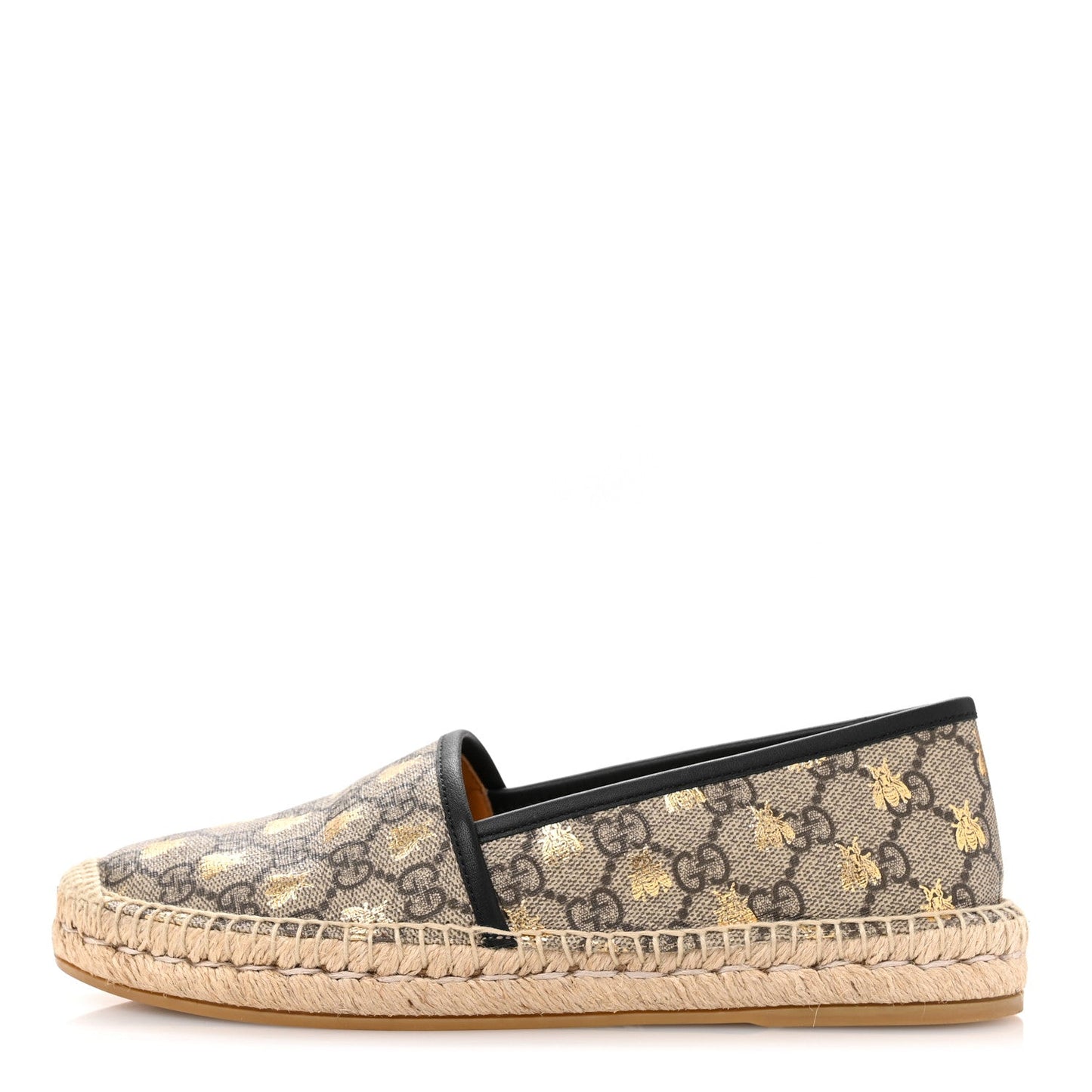 Amelia GG Supreme Monogram Bees Espadrille Flats 38.5 Beige Ebony Oro Black