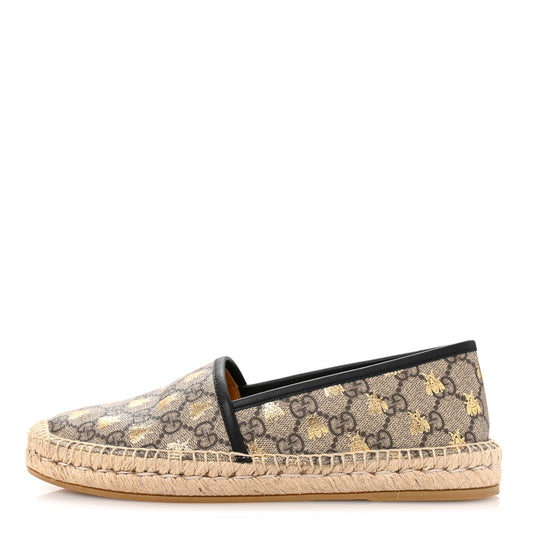 Amelia GG Supreme Monogram Bees Espadrille Flats 38.5 Beige Ebony Oro Black
