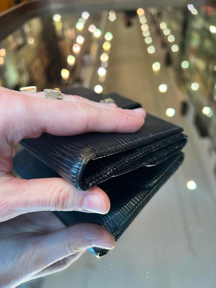 Fendi FF Black Ribbed Leather Compact Wallet