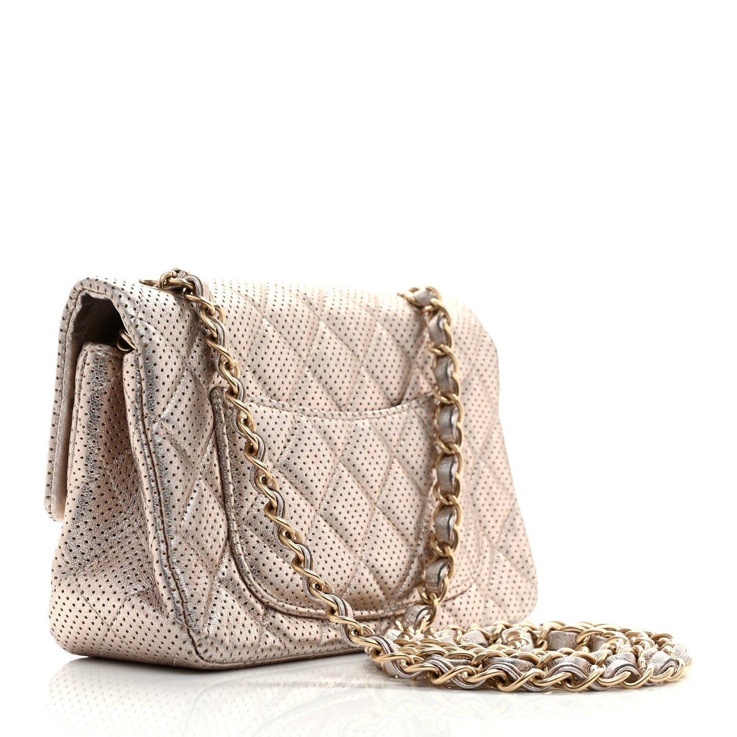 Amelia Metallic Lambskin Perforated Mini Rectangular Flap Light Gold