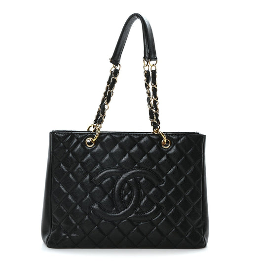 Amelia Caviar Quilted Grand Shopping Tote GST Black