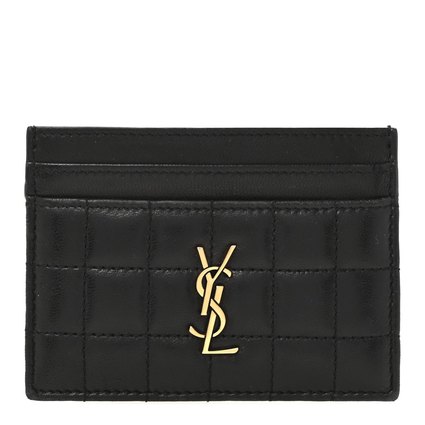 Saint Laurent Lambskin Carre Quilted Cassandre Credit Card Case Black