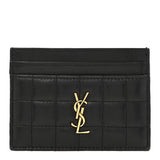 Saint Laurent Lambskin Carre Quilted Cassandre Credit Card Case Black