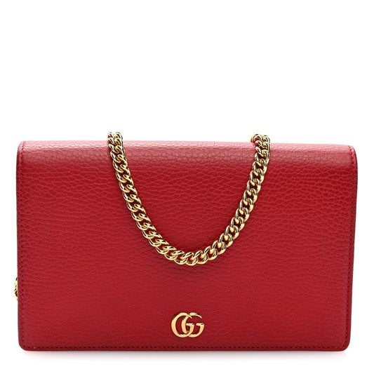 Amelia Dollar Calfskin Mini GG Marmont Chain Wallet Hibiscus Red