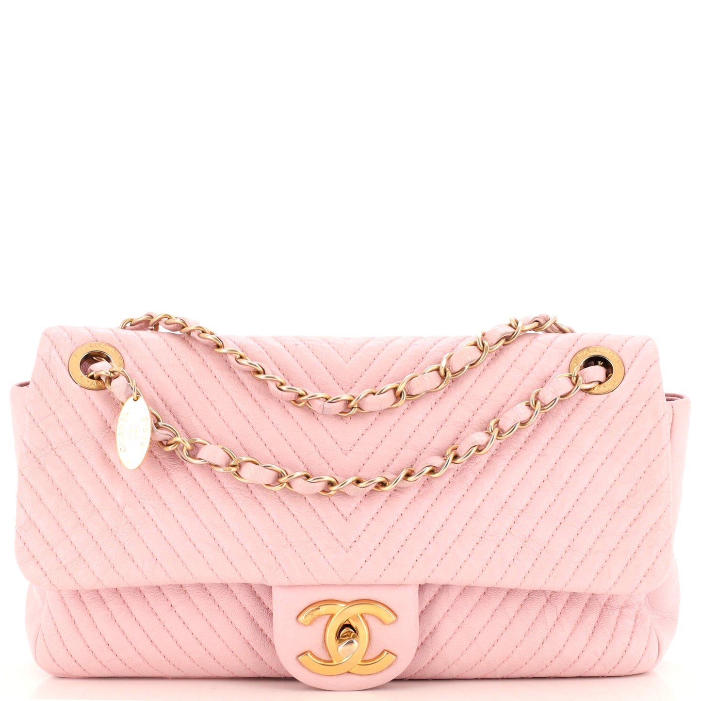 CHANEL Medallion Charm Flap Bag Chevron Wrinkled Lambskin Medium