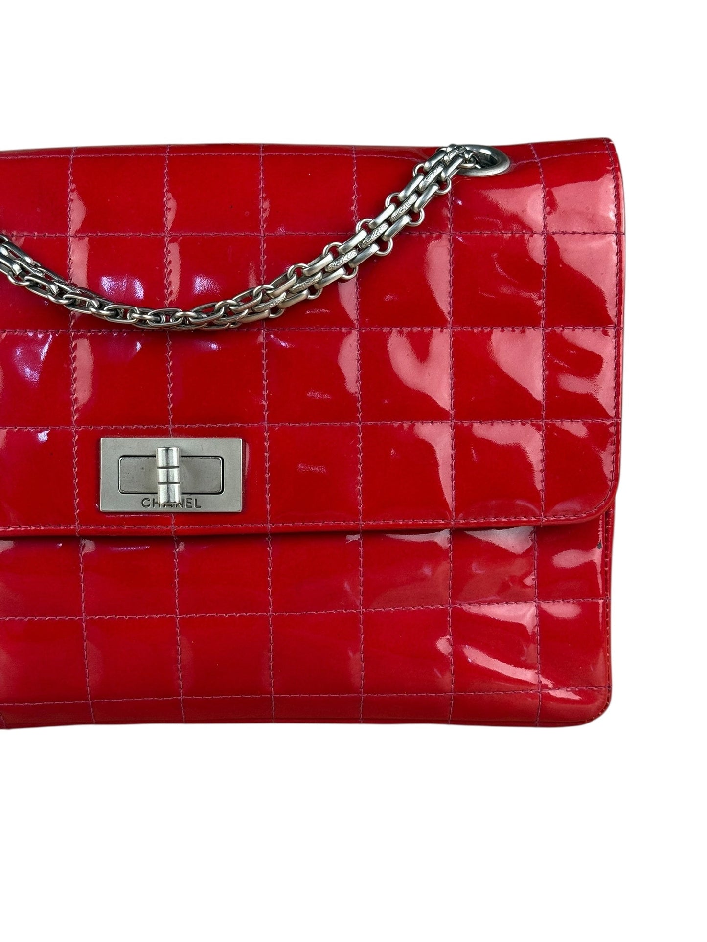 Chanel Red Patent Chocolate Bar Chain Flap Bag 2000