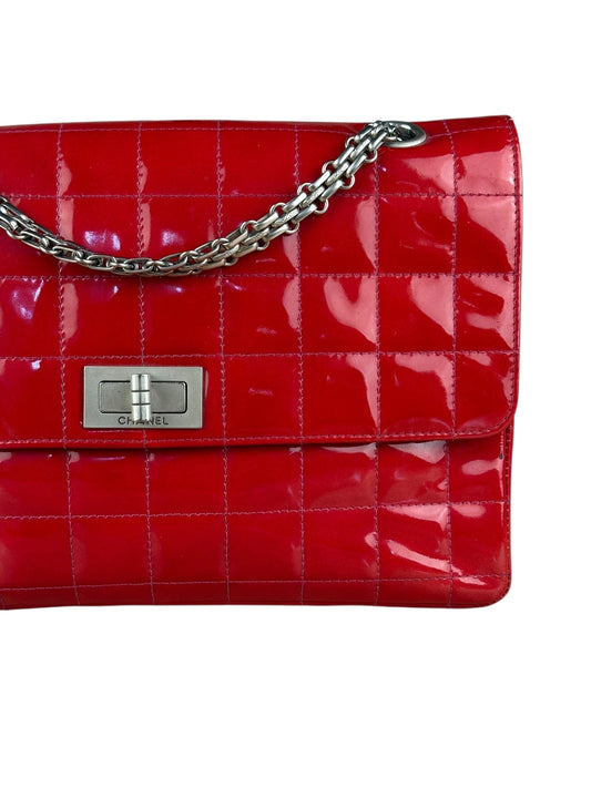 Chanel Red Patent Chocolate Bar Chain Flap Bag 2000