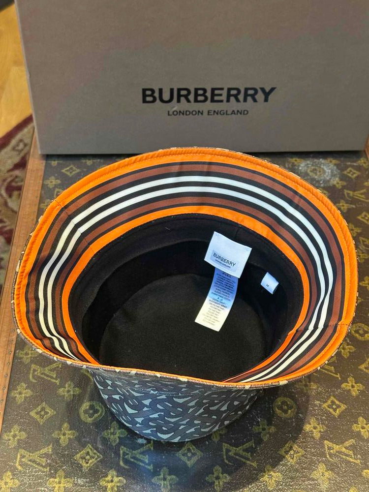 Burberry Coated Canvas Leather-Trim Bucket Hat Brown