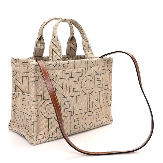 Celine Canvas Calfskin All Over Print Small Cabas Thais Natural Tan