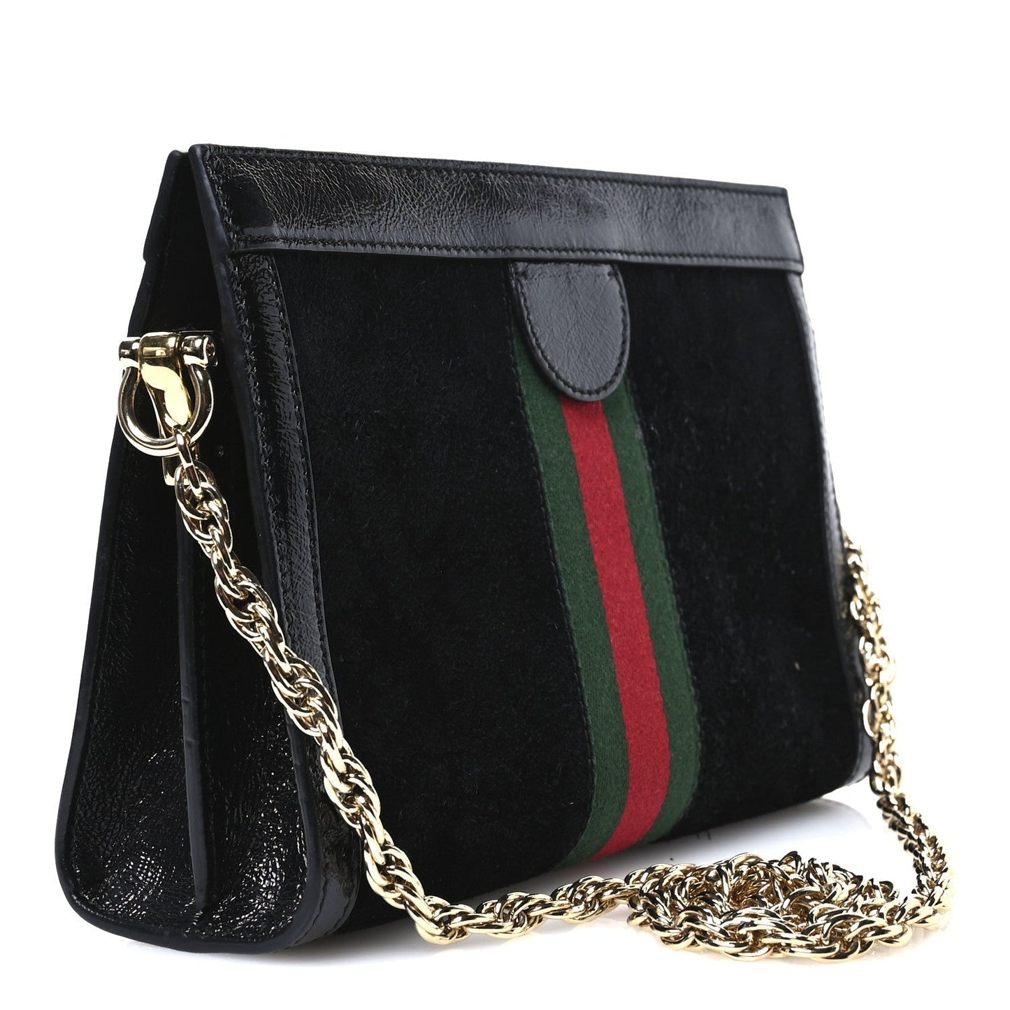 Amelia Suede Patent GG Web Small Ophidia Chain Shoulder Bag Black