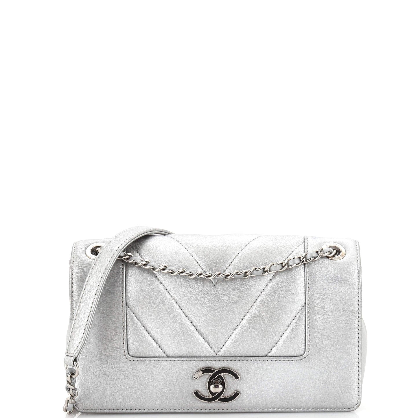 CHANEL Mademoiselle   Flap Bag Chevron Sheepskin Small