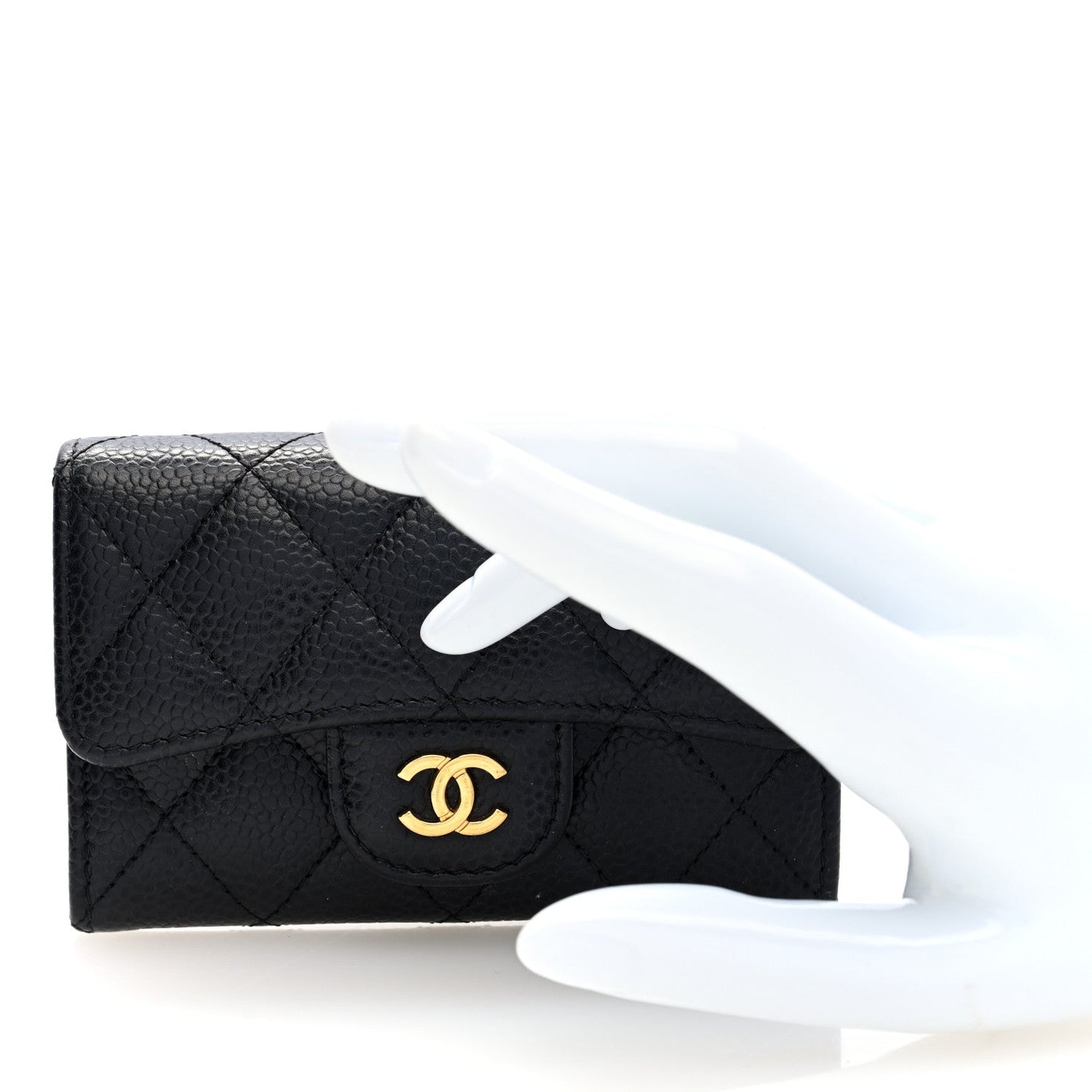 Amelia Caviar Quilted Flap Card Holder Wallet Black