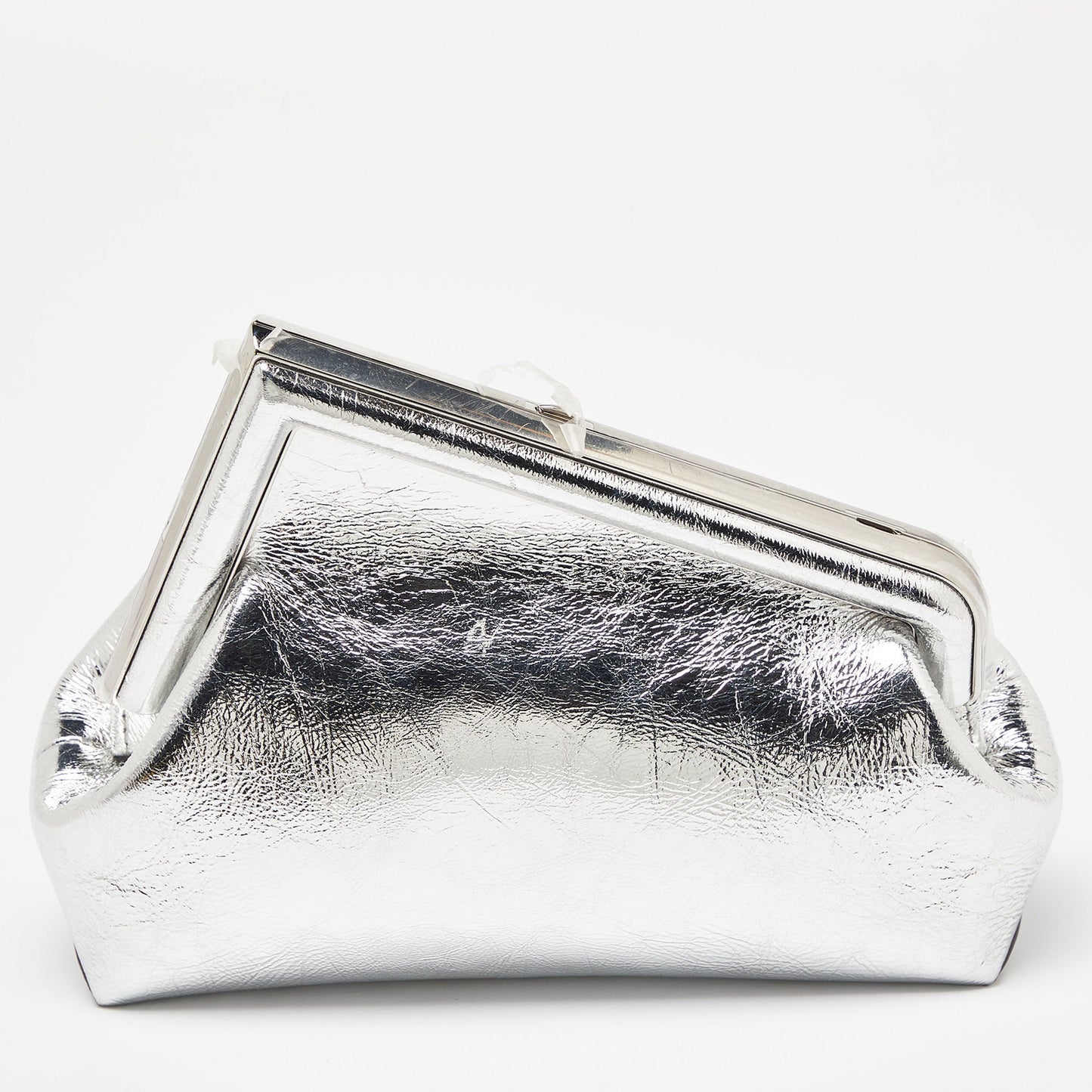 Fendi Silver Laminated Leather Small First Clutch