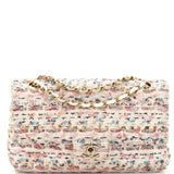 CHANEL Classic Double Flap Bag Quilted Tweed and Ribbon Medium