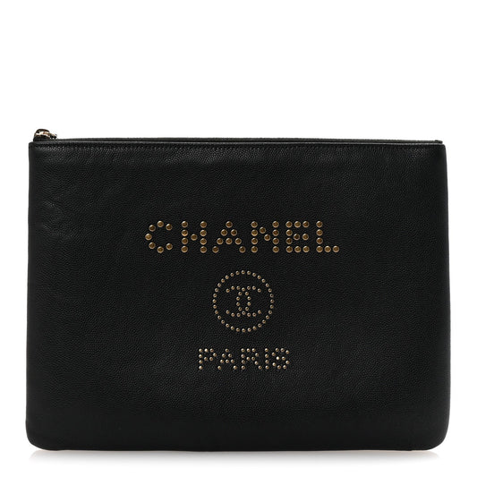 Amelia Caviar Studded Medium Deauville Pouch Black