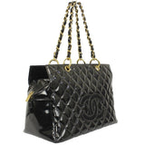 Chanel Chain Tote Bag Enamel Black Matelasse Shoulder Bag