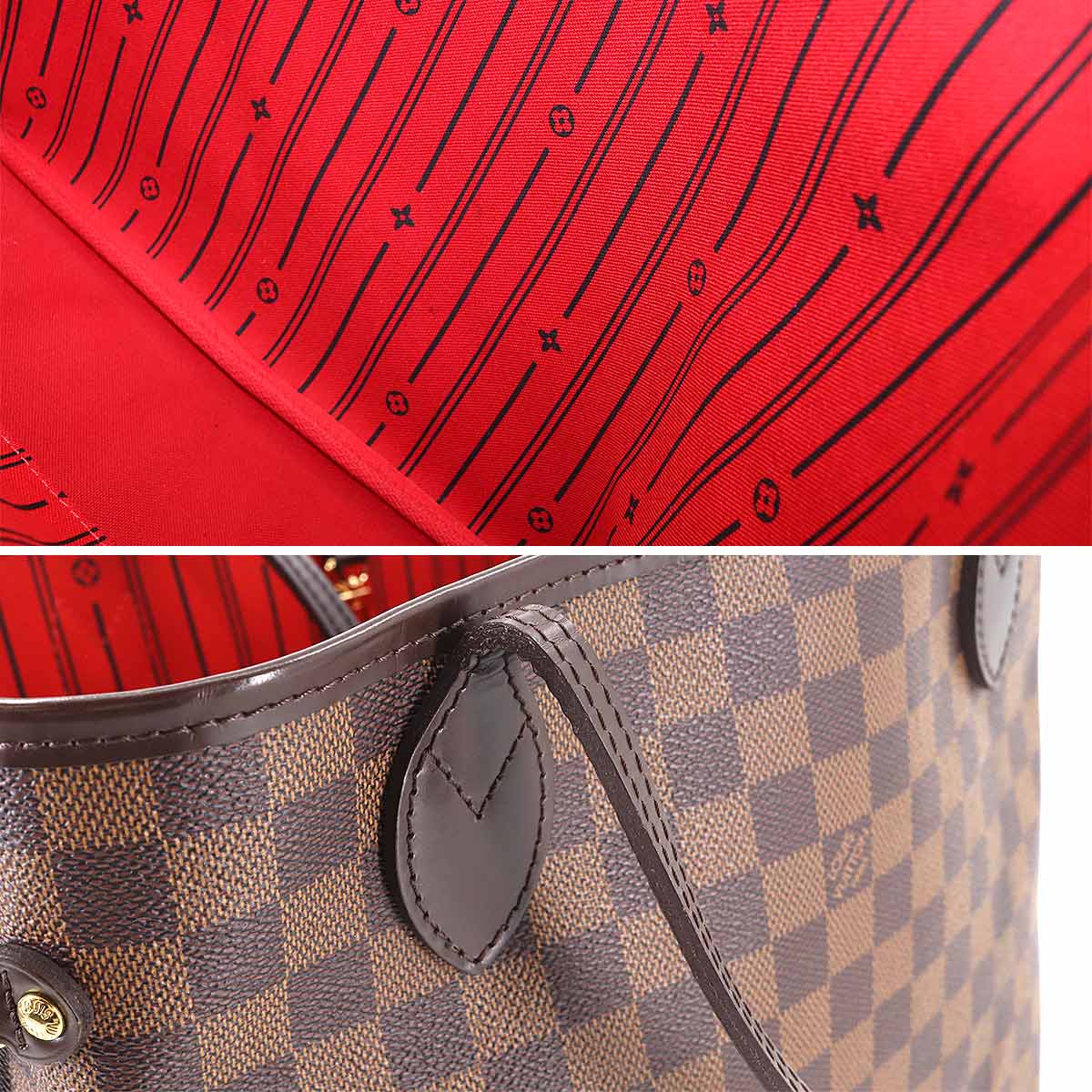 Louis Vuitton Damier Neverfull MM Tote Bag Ebene Cerise Brown Gold