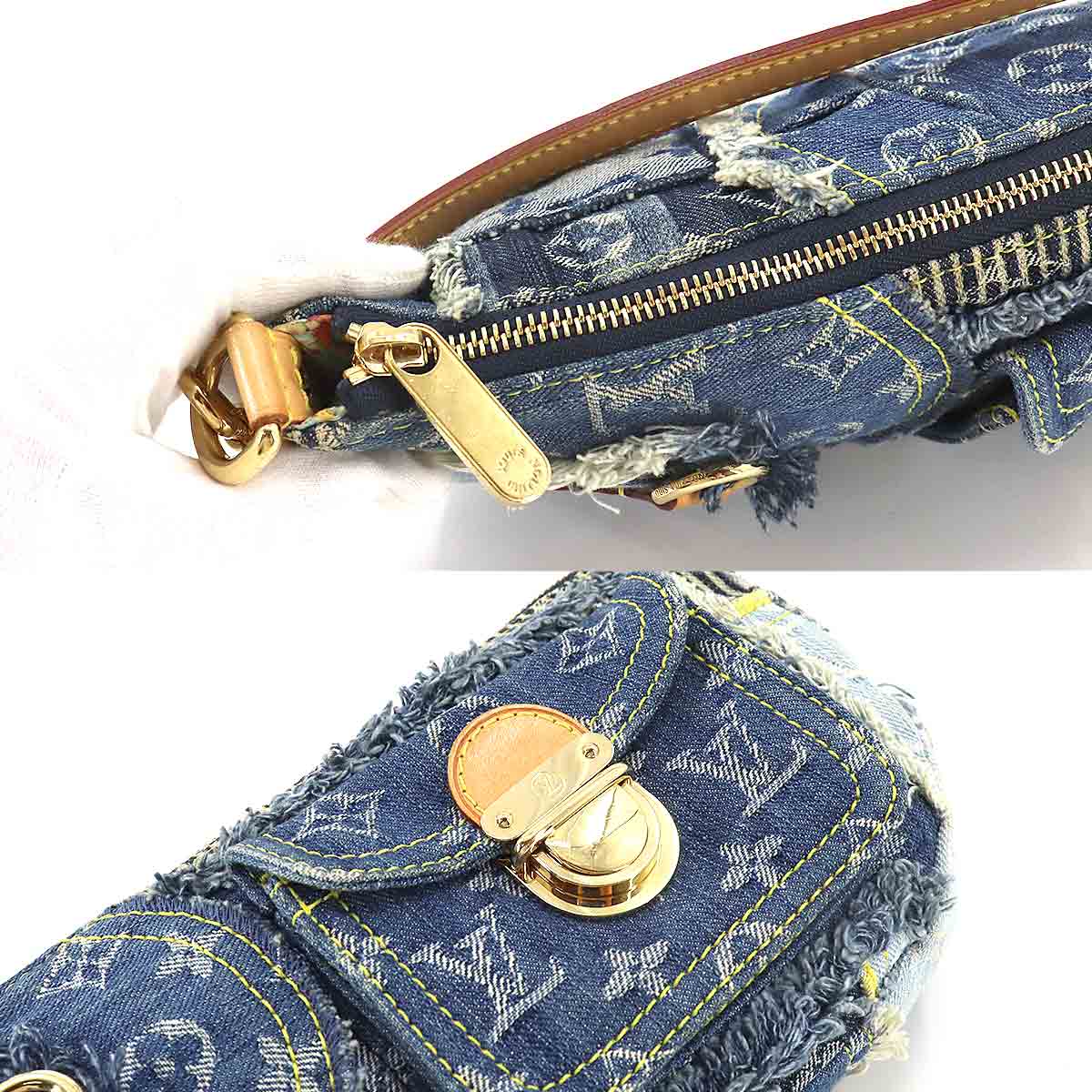 Louis Vuitton Monogram Denim Patchwork Pouchy Shoulder Bag Blue
