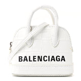 Balenciaga Calfskin Logo Crocodile Embossed Mini Ville Top Handle Bag White Black