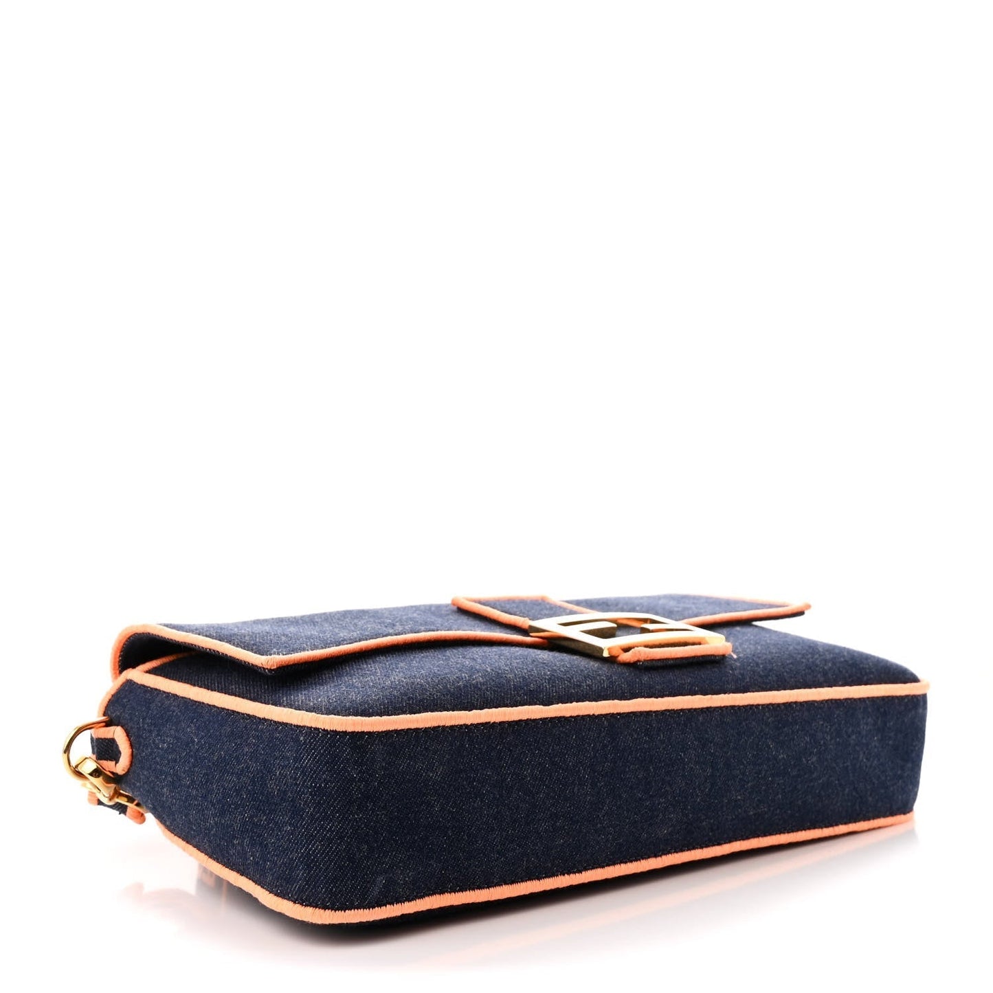 Amelia Denim Large Baguette Blue Arancio Fluo