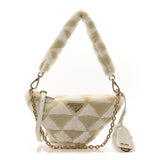 Prada Shearling Symbole Mini Triangle Bag Ecru White