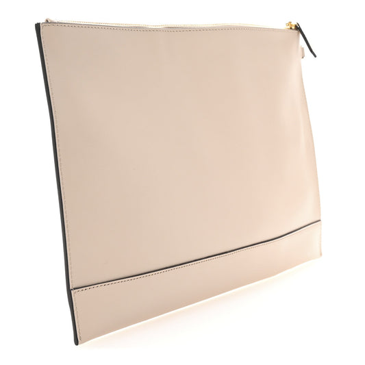 Amelia Vitello King Logo Embossed Large Flat Pouch Poudre