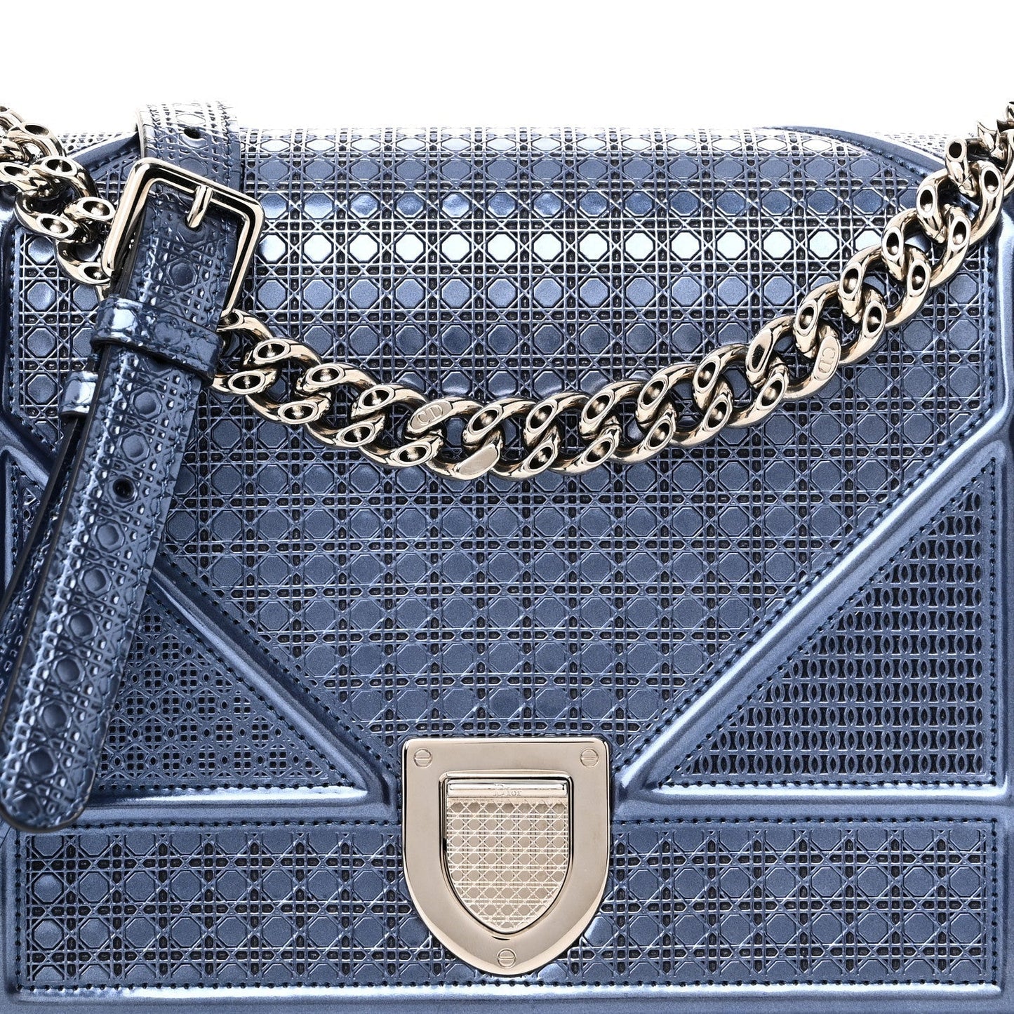 Christian Dior Patent Micro-Cannage Medium Diorama Flap Bag Blue