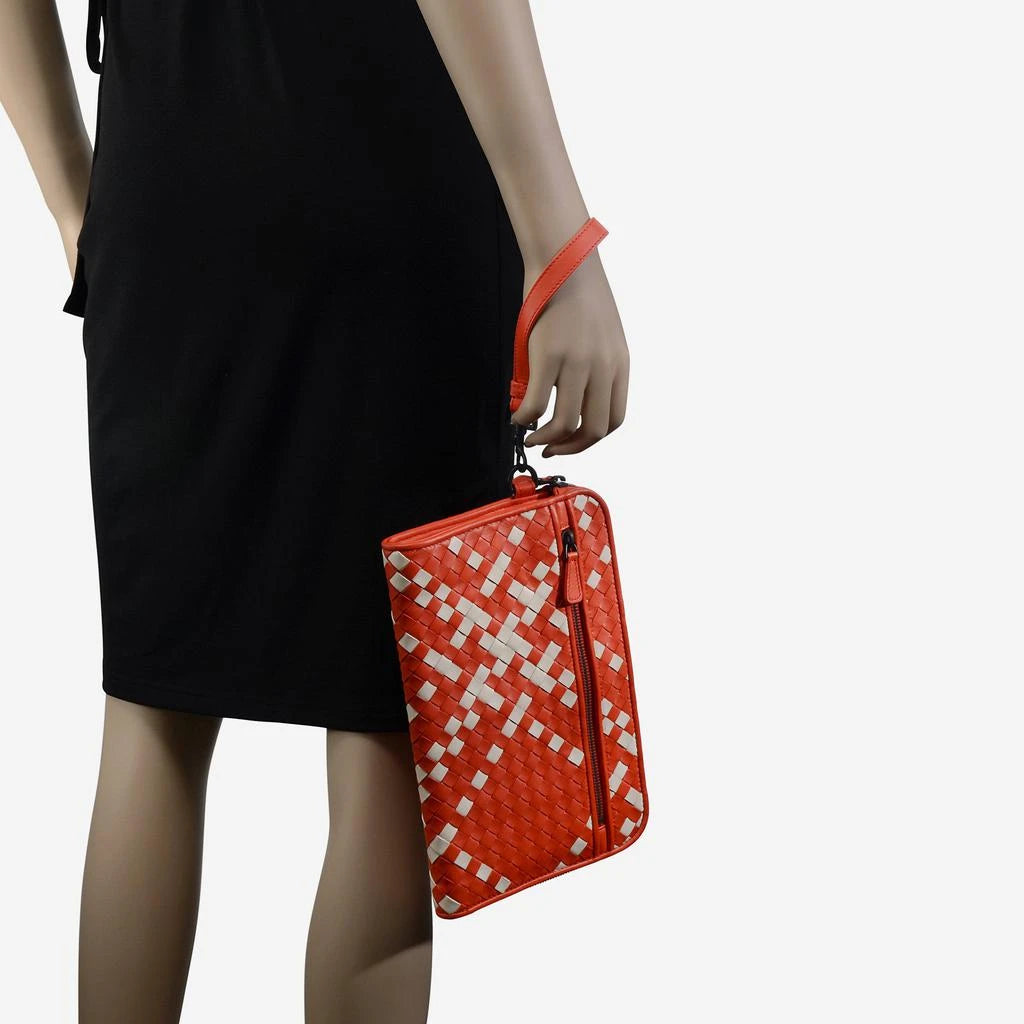 B V  - Two Tone Leather Document Case Wristlet