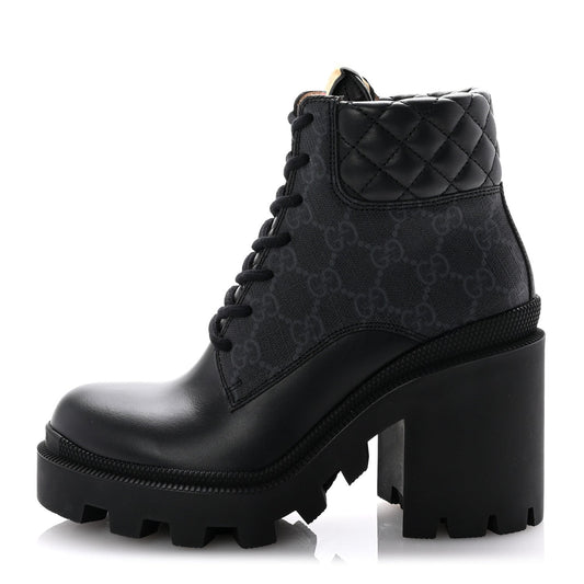 Amelia Apollo Calfskin GG Supreme Nappa Samoa Quilted Lace Up Ankle Boots 35 Black