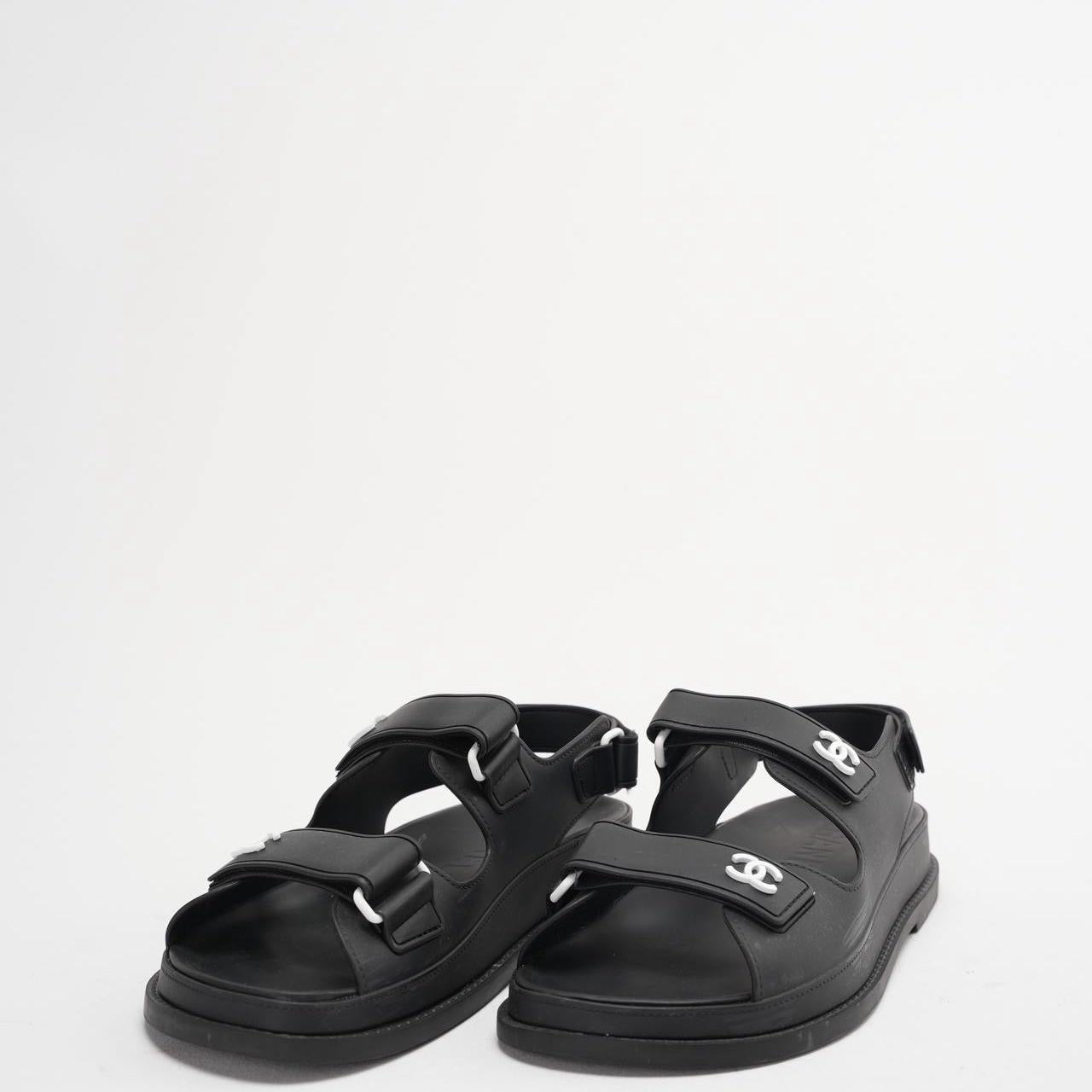 Chanel Black CC Dad Sandals Rubber Size 38