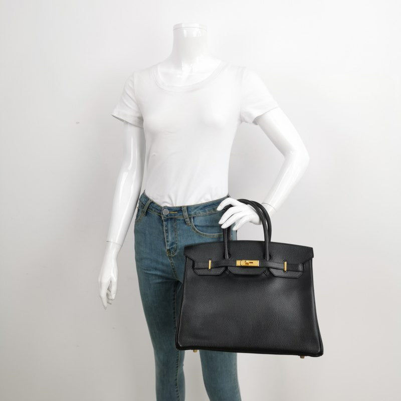 Hermes Birkin 35 Black Calfskin Leather Gold Hardware 1997