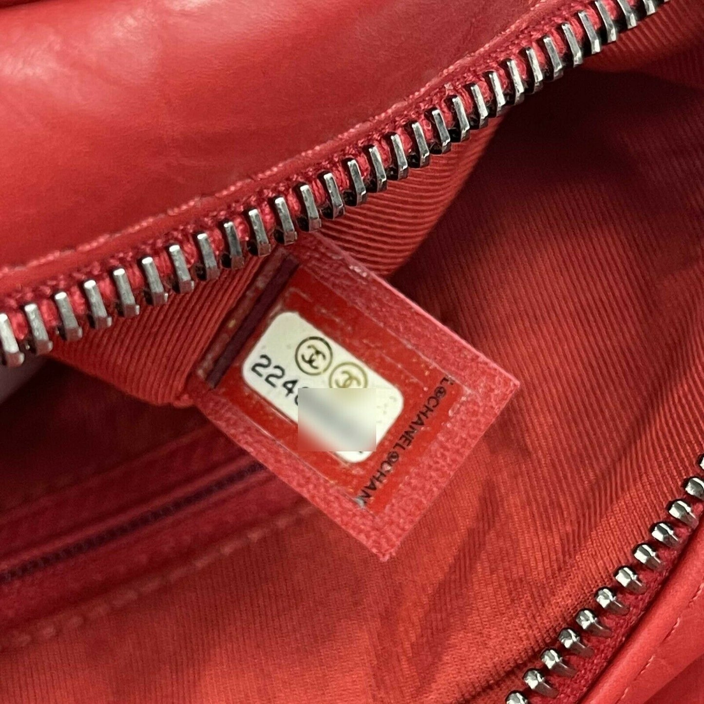 CHANEL Red Crinkled Leather Boy Chain Flap Bag / Silver-Aged - Shoulder Bag
