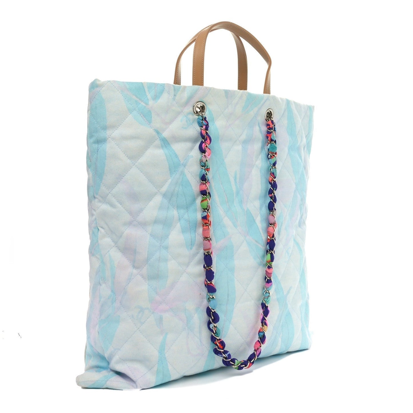 Amelia Canvas Quilted Jungle Jeans Tote White Multicolor