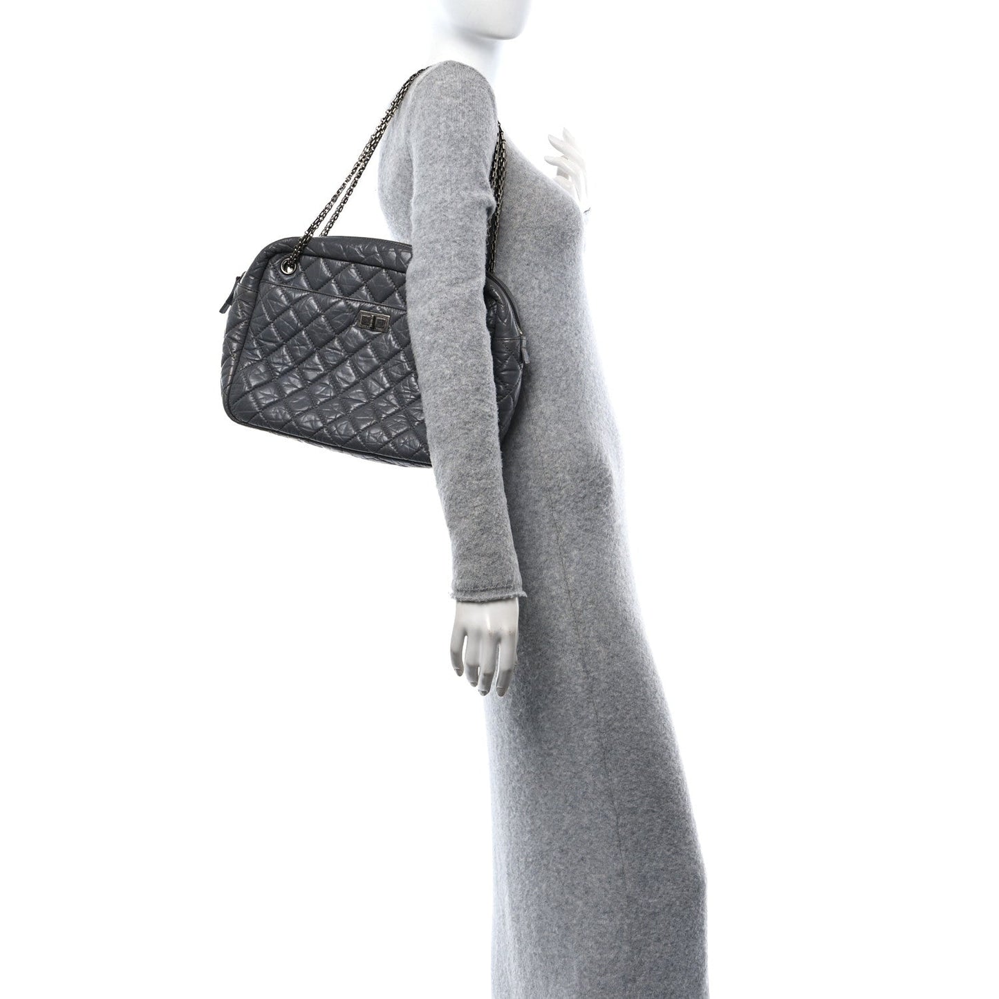 Amelia Aged Calfskin Quilted Large Reissue Camera Case Grey