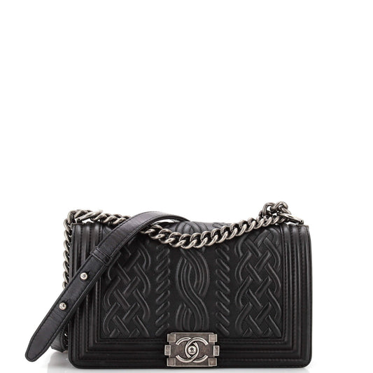 CHANEL Paris-Edinburgh Boy Flap Bag Celtic Knot Embossed Calfskin Old Medium