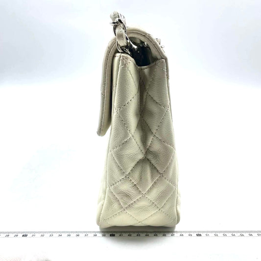 Chanel Classic Flap Maxi Milk White Caviar Leather Silver-tone Hardware Giant CC Logo