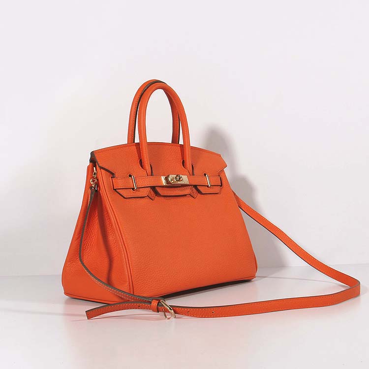 Luxury Hermes 30cm Birkin Bag Togo Leather with Strap Orange Gold