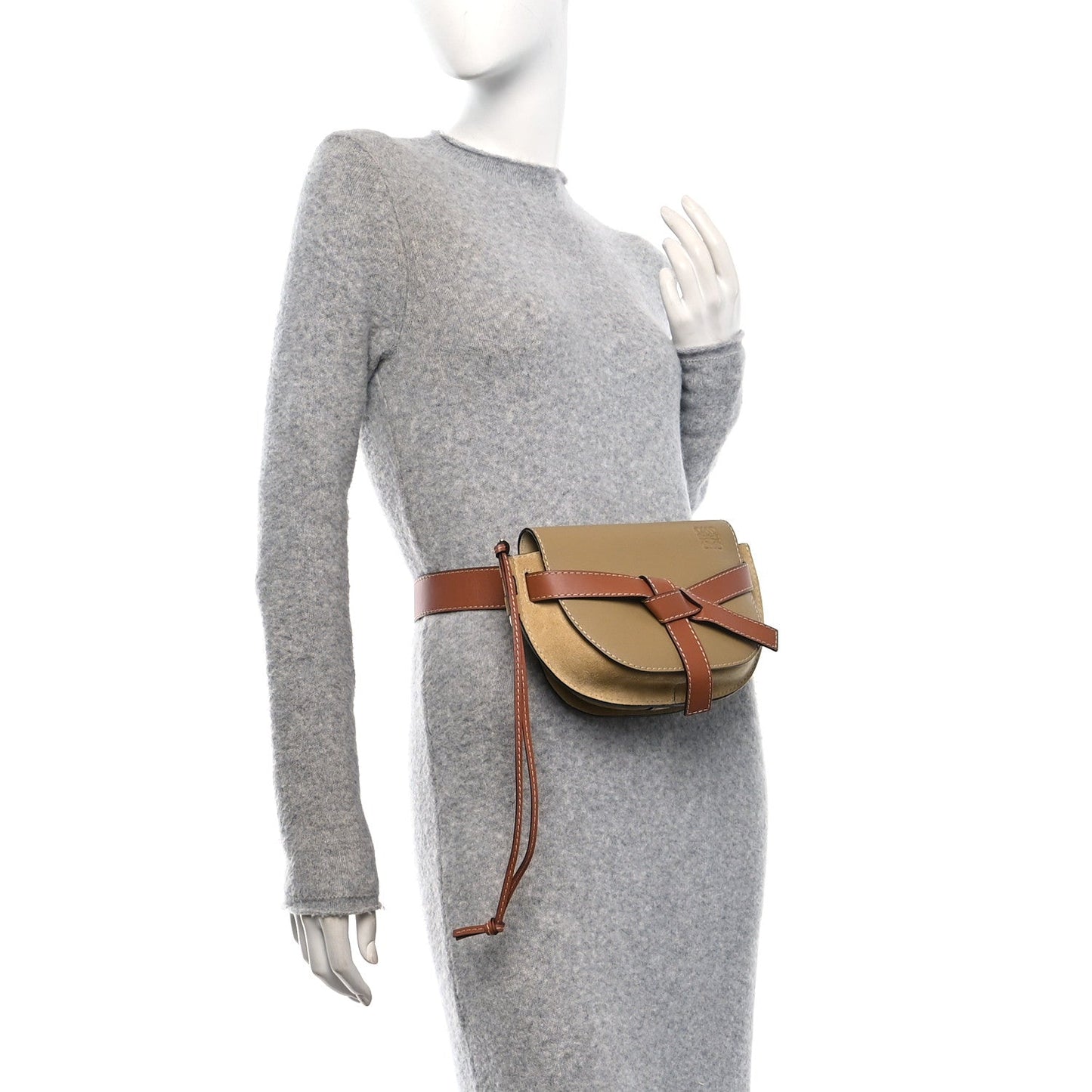Loewe Calfskin Suede Gate Belt Bag Gold Tan