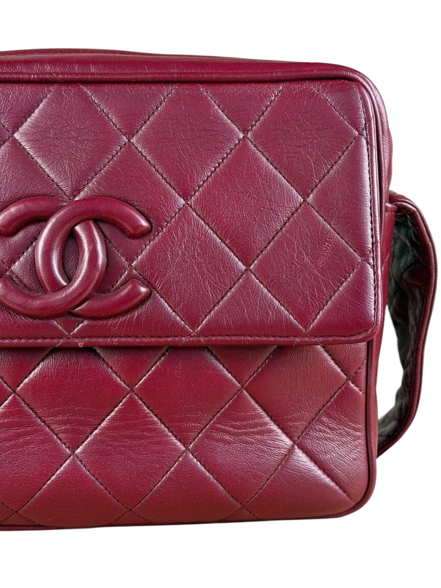 Chanel   Burgundy Quilted Leather CC Camera Bag