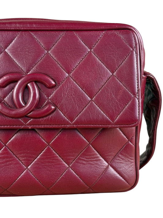 Chanel   Burgundy Quilted Leather CC Camera Bag